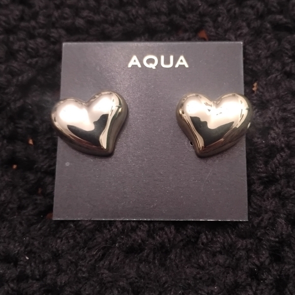 Aqua Puffy Heart Stud Earrings in Gold NWT - Picture 3 of 10